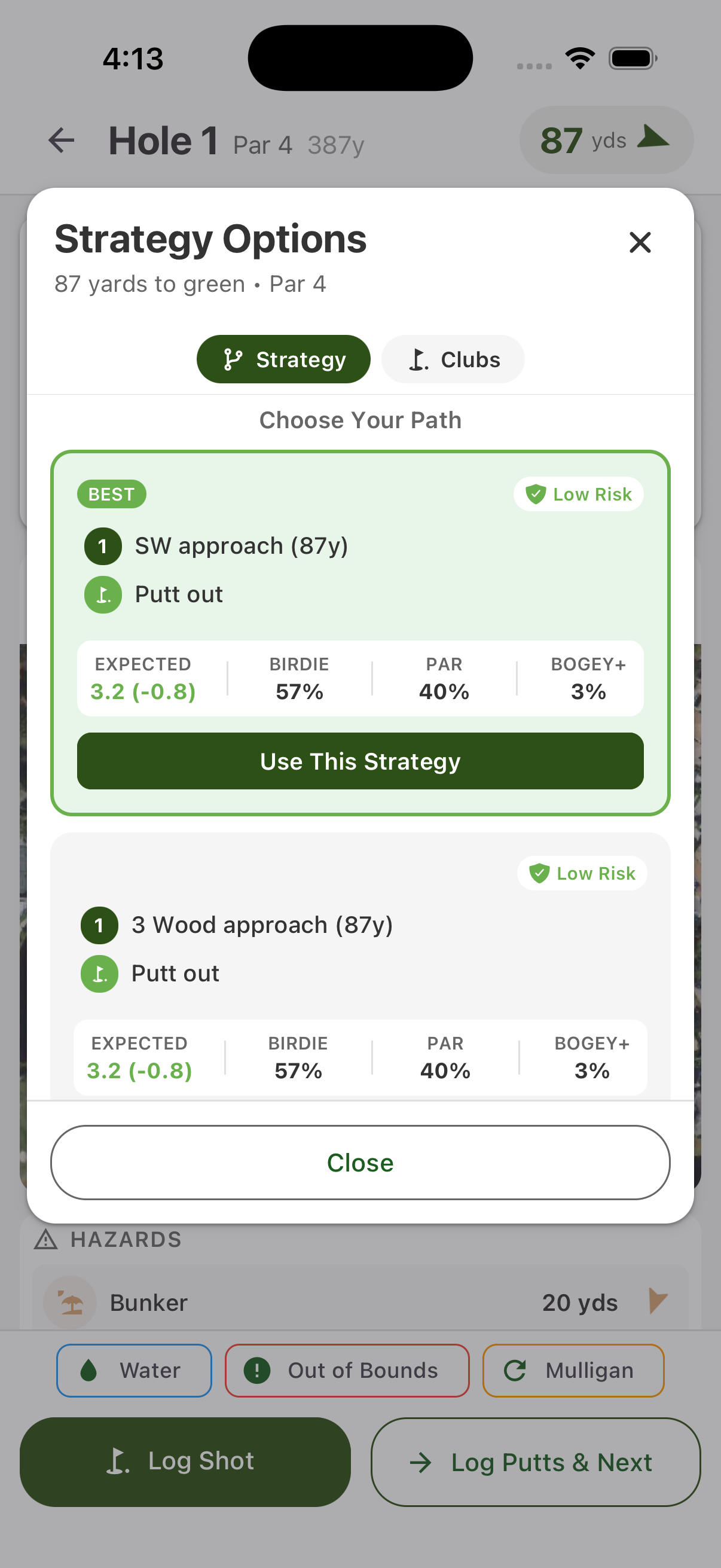 PocketPro showing club recommendation with aim point