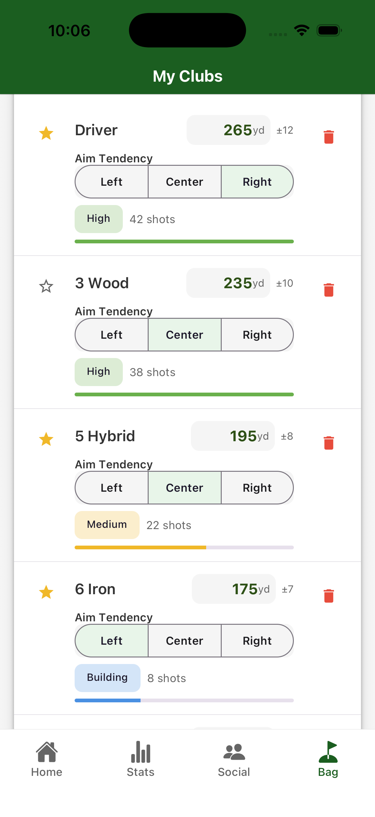PocketPro showing club statistics and distances